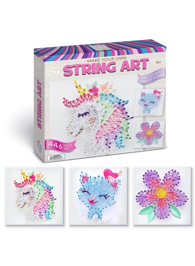 هابينيست مجموعة هابينست لفنون الخيط للأطفال من سن 10 إلى 12 عامًا فما فوق، مجموعة فنون الخيط ثلاثية الأبعاد للمراهقين، هدايا عيد ميلاد للفتيات من سن 10 إلى 12 عامًا فما فوق، تصنع 3 تصاميم - وحيد القرن، قطة، وزهرة - Image 1