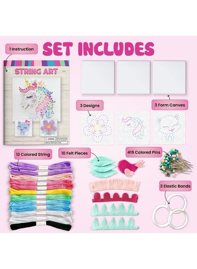 هابينيست مجموعة هابينست لفنون الخيط للأطفال من سن 10 إلى 12 عامًا فما فوق، مجموعة فنون الخيط ثلاثية الأبعاد للمراهقين، هدايا عيد ميلاد للفتيات من سن 10 إلى 12 عامًا فما فوق، تصنع 3 تصاميم - وحيد القرن، قطة، وزهرة - Image 2