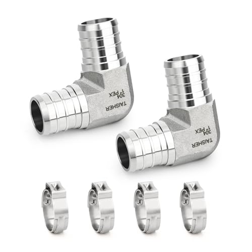 TAISHER 2PCS 304 Stainless Steel 90 Degree Elbow Pex Fittings 1 Pex Fitting With 4PCS Hose Clamp For Pex Tubing Pipe - Image 1