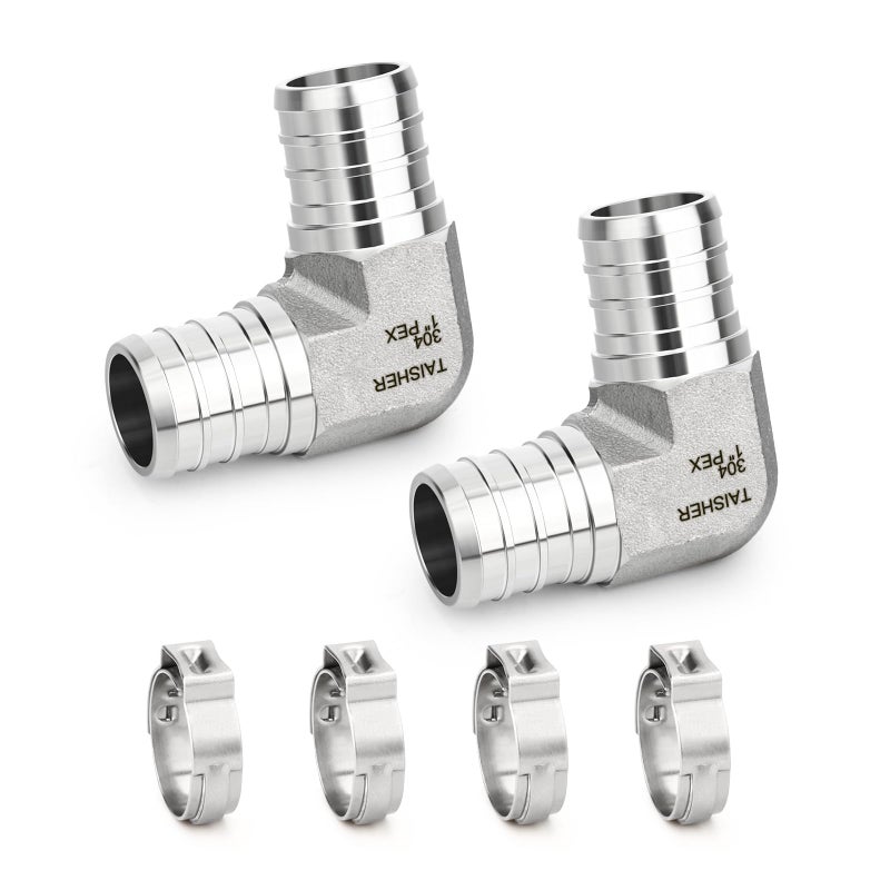 TAISHER 2PCS 304 Stainless Steel 90 Degree Elbow Pex Fittings 1 Pex Fitting With 4PCS Hose Clamp For Pex Tubing Pipe - Image 2