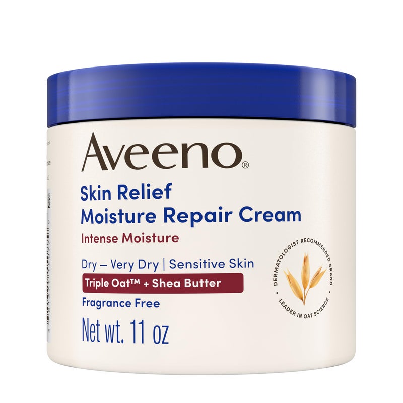 Aveeno Skin Relief Intense Moisture Repair Body Cream with Triple Oat & Shea Butter Formula, Helps Heal, Repair & Restore Very Dry Skin with Long-Lasting Moisture, Fragrance-Free, 11 oz - Image 1