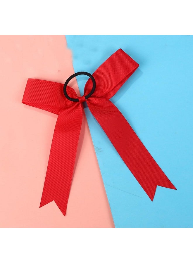 Hipcheer 20pcs Collegiate Style Cheer Bows for Girls, Long Tail Skinny Cheer Bow Ponytail Holder Handmade Bows for Girls Teens Softball Cheerleader Sports (Red) - Image 3