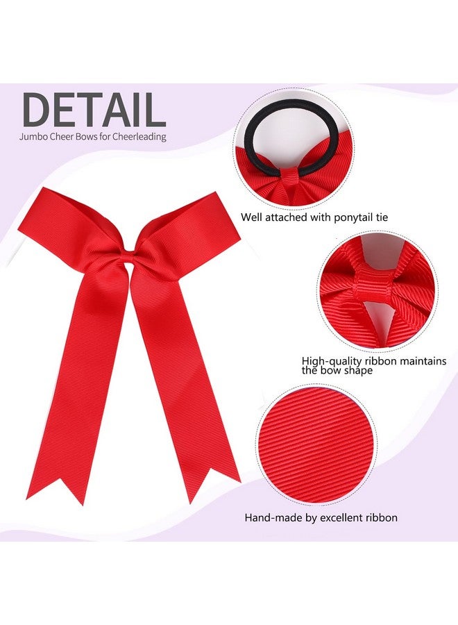 Hipcheer 20pcs Collegiate Style Cheer Bows for Girls, Long Tail Skinny Cheer Bow Ponytail Holder Handmade Bows for Girls Teens Softball Cheerleader Sports (Red) - Image 4