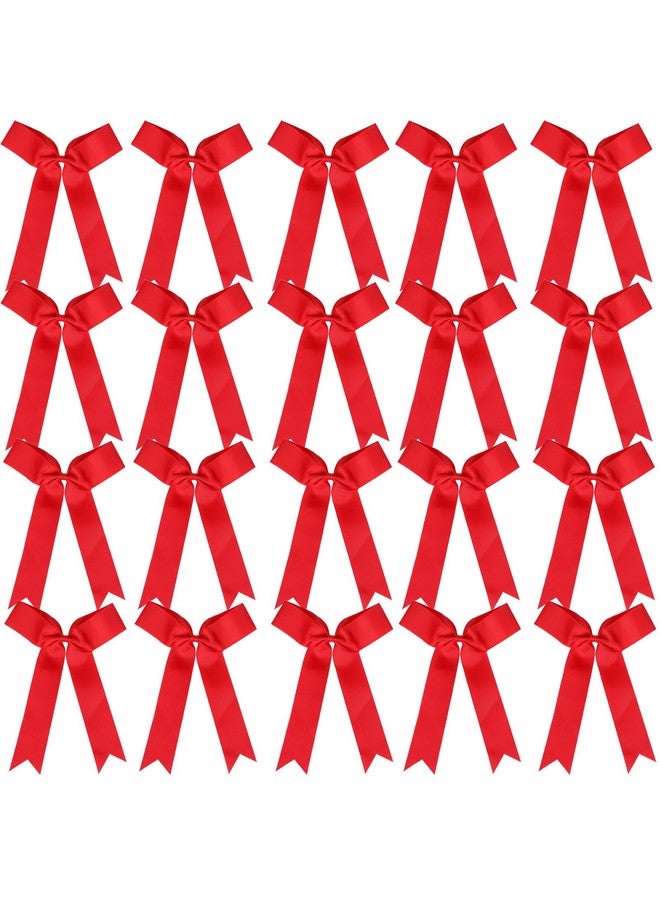 Hipcheer 20pcs Collegiate Style Cheer Bows for Girls, Long Tail Skinny Cheer Bow Ponytail Holder Handmade Bows for Girls Teens Softball Cheerleader Sports (Red) - Image 1