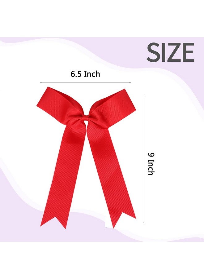 Hipcheer 20pcs Collegiate Style Cheer Bows for Girls, Long Tail Skinny Cheer Bow Ponytail Holder Handmade Bows for Girls Teens Softball Cheerleader Sports (Red) - Image 5