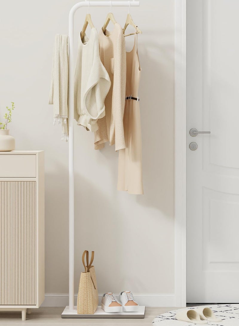 ZERIFAM ZERIFAM Hanger Rack - 170cm Coat Rack, Cloth Hanger Stand With Three Hooks, Clothing Rack With Natural Marble Base, Modern Coat Stand For Entryway, Living Room, Bedroom, Office. (White) - Image 1