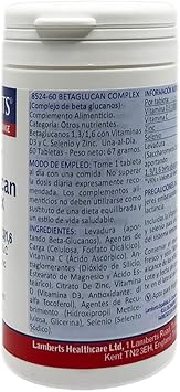 Lamberts Beta Glucan Complex with Vitamins D3 C and Minerals 60 Tablets - Image 2