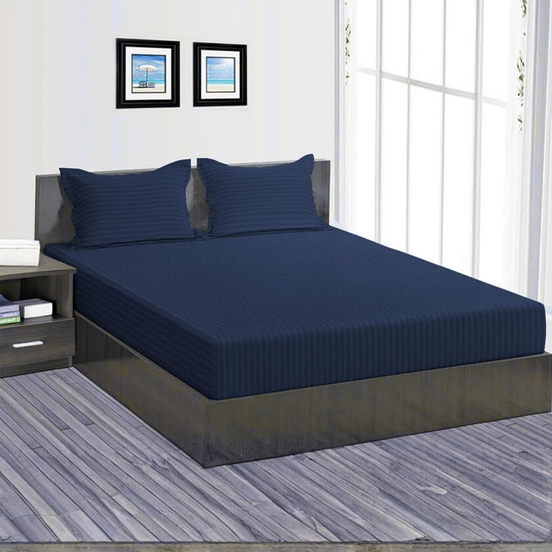 FOAM CRAFT Foamcraft Striped Deep Pocket Fitted Sheet - Navy, California King (180 x 200cm) - Image 1