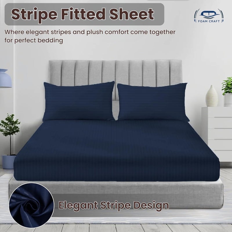 FOAM CRAFT Foamcraft Striped Deep Pocket Fitted Sheet - Navy, California King (180 x 200cm) - Image 3