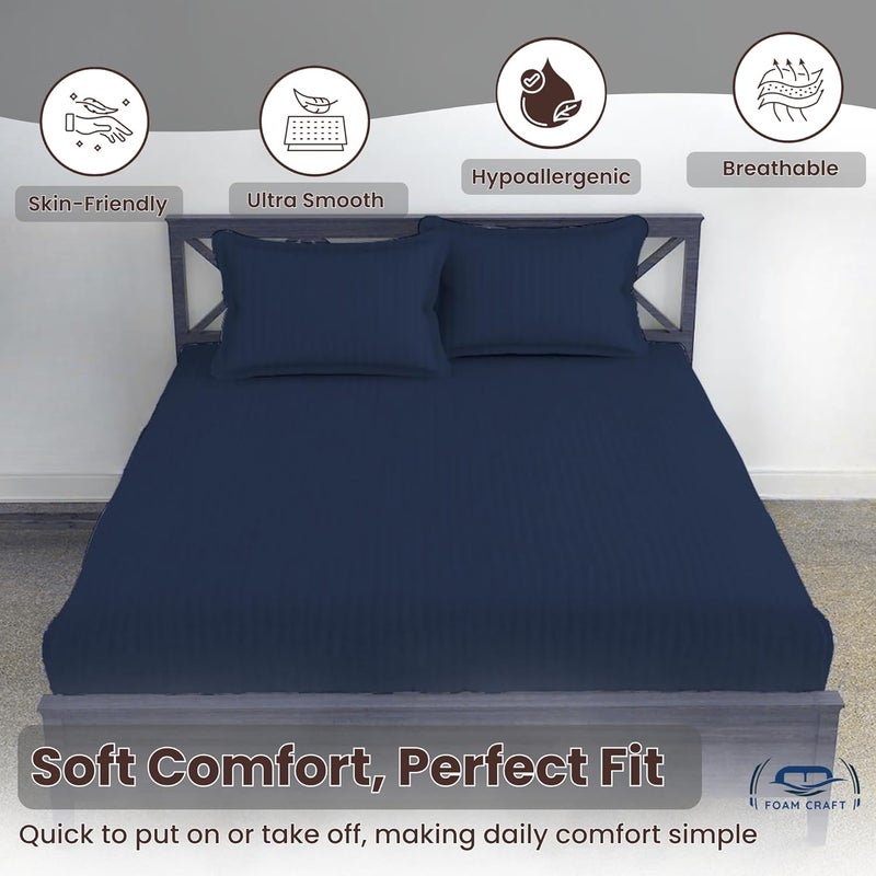 FOAM CRAFT Foamcraft Striped Deep Pocket Fitted Sheet - Navy, California King (180 x 200cm) - Image 4