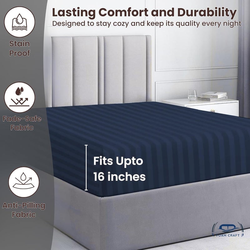 FOAM CRAFT Foamcraft Striped Deep Pocket Fitted Sheet - Navy, California King (180 x 200cm) - Image 5