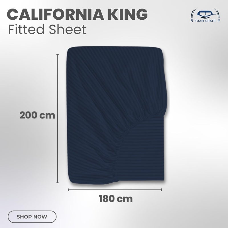 FOAM CRAFT Foamcraft Striped Deep Pocket Fitted Sheet - Navy, California King (180 x 200cm) - Image 2