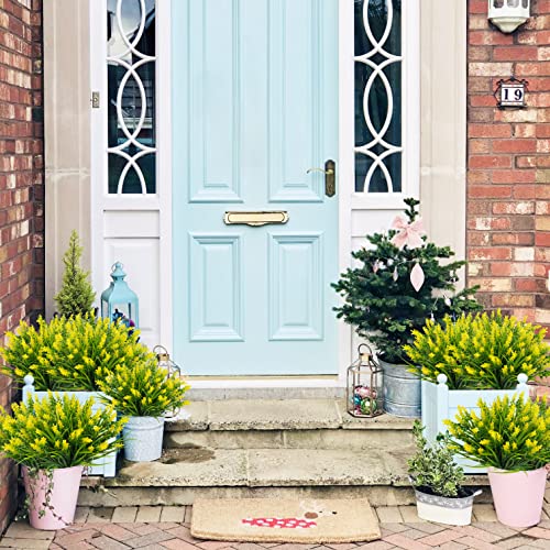 obbsie 12 Bundles Artificial Plants Outdoor, 18.2" UV Resistant Faux Monkey Grass Greenery Stems No Fade Faux Plastic Flowers Shrubs for Home Weddings Garden Porch Front Patio Office Decor - Yellow - Image 4