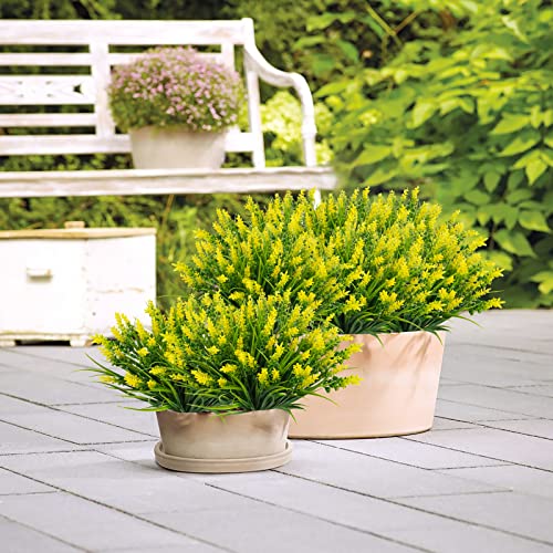 obbsie 12 Bundles Artificial Plants Outdoor, 18.2" UV Resistant Faux Monkey Grass Greenery Stems No Fade Faux Plastic Flowers Shrubs for Home Weddings Garden Porch Front Patio Office Decor - Yellow - Image 2
