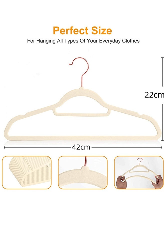 50-Pieces Non-Slip Velvet Cloth Hanger Set Beige Suitable For Clothing Store Display and Home Storage - Image 2