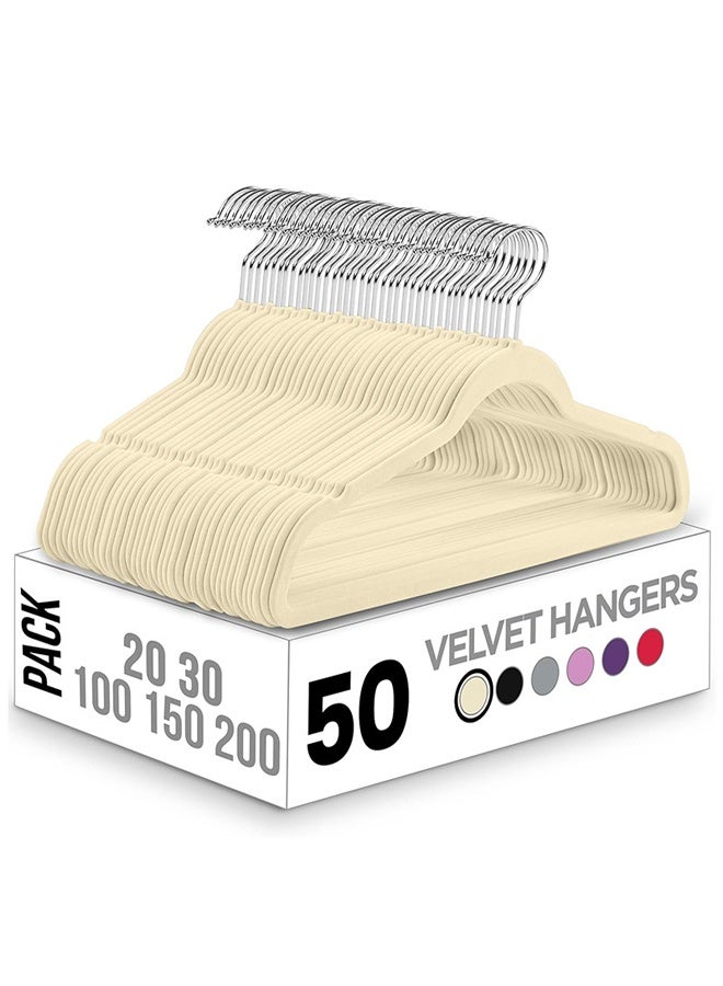 50-Pieces Non-Slip Velvet Cloth Hanger Set Beige Suitable For Clothing Store Display and Home Storage - Image 1