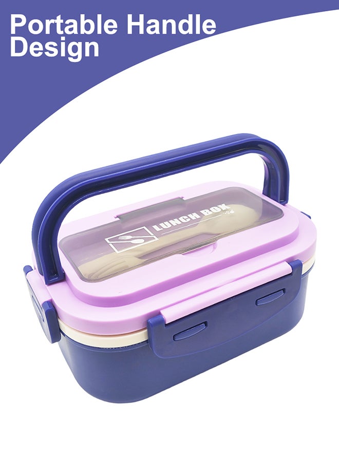 Noon East Lunch Box, 1650ml, Portable, Leak Proof wity Clips Lock, Handle and Cutlery Set - Purple  - Image 4