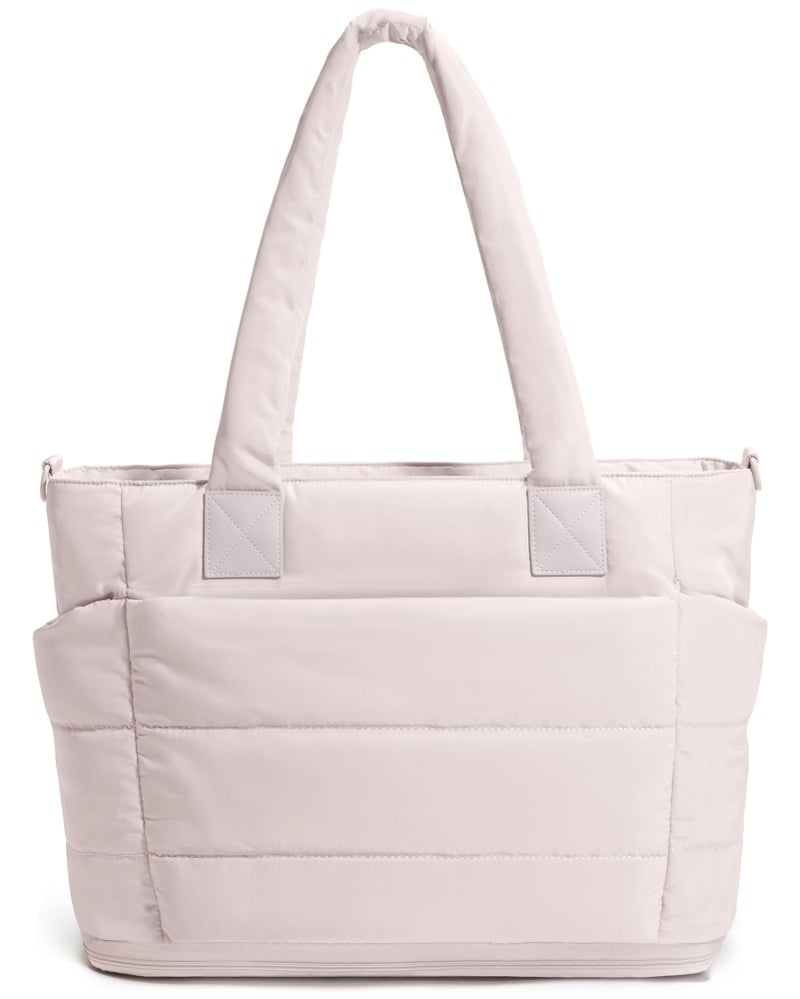 GASSDA Tote Bag for Women Puffer Tote Bag Large Quilted Nurse Bag with Zipper for Work Travel (Z-large Beige) - Image 1
