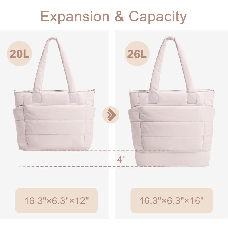 GASSDA Tote Bag for Women Puffer Tote Bag Large Quilted Nurse Bag with Zipper for Work Travel (Z-large Beige) - Image 3