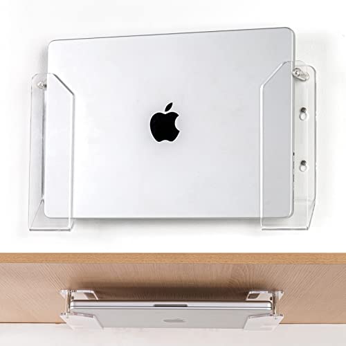 SIPRDE Wall Mount Laptop Holder - Also Available as an Under Desk Laptop Mount, Clear Acrylic, with Adhesive & Screw, for Macbooks, Surface, Keyboards, Switch, Tablets & More - Image 1