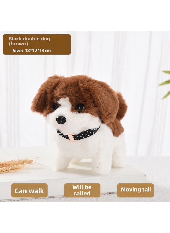 Toy Dog Children Plush Electric Toy Walking Dog Electric Dog Stall Electronic Puppy Pet-Color:Black Back Dog [brown]  - Image 1