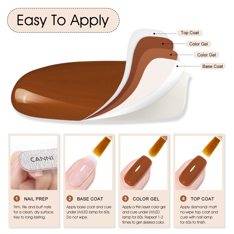 CANNI Brown Gel Nail Polish, 1Pcs Caramel Coffee Brown Color High Gloss Soak Off UV Nail Polish Gel Manicure Salon DIY - Image 5