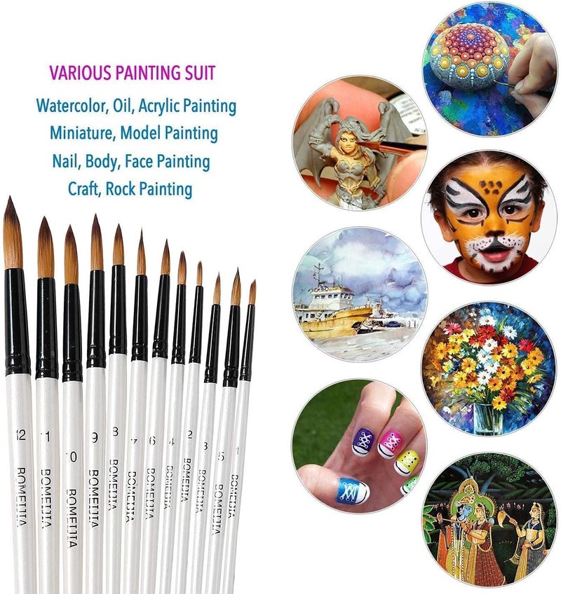 GETHPEN Paint Brushes for Acrylic Painting Set, 12 PCS Nylon Professional Round Paint Brushes for Watercolor, Oil Painting, Acrylic, Face Body Nail Art, Crafts, Rock Painting - Image 5