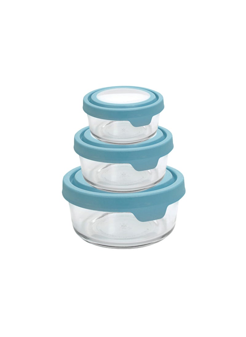 Anchor Hocking Anchor Hocking TrueSeal Round Glass Food Storage Containers with Airtight Lids Mineral Blue 6 Piece Set 3 Containers with Lids 