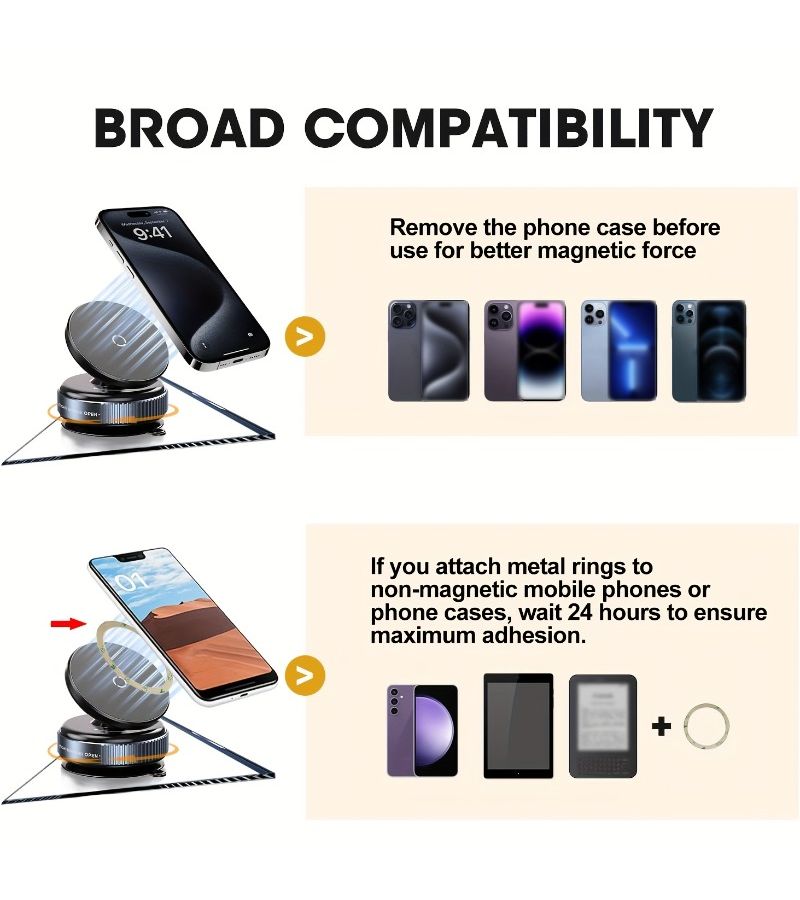 Black Adjustable Vacuum Magnetic Phone Mount for All Smartphones Car Dashboard Holder - Image 5