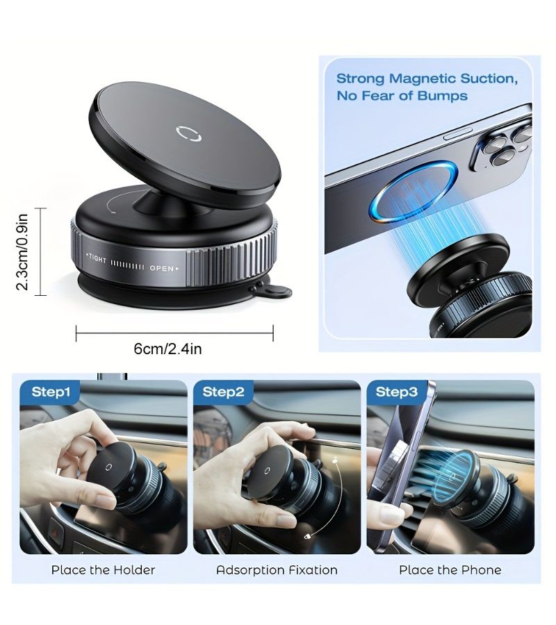 Black Adjustable Vacuum Magnetic Phone Mount for All Smartphones Car Dashboard Holder - Image 2