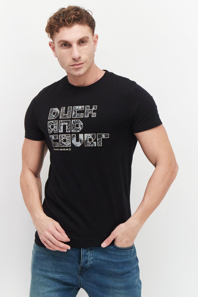DUCK AND COVER Men Round Neck Short Sleeve Graphic Print T-Shirt, Black - Image 1