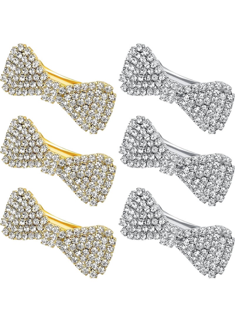 WILLBOND 6 Pieces Crystal Rhinestone Hair Clips Clear Rhinestone Bows Barrettes Mini Alligator Clips  Bridal Hair Jewelry and Accessories for Women  Girls Christmas Birthday Present 