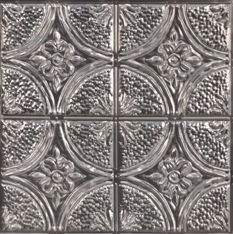 InHome NH3922 Camden Antique Silver Faux Tin Peel Stick Backsplash Tiles Metallic 10 inch x 10 inch