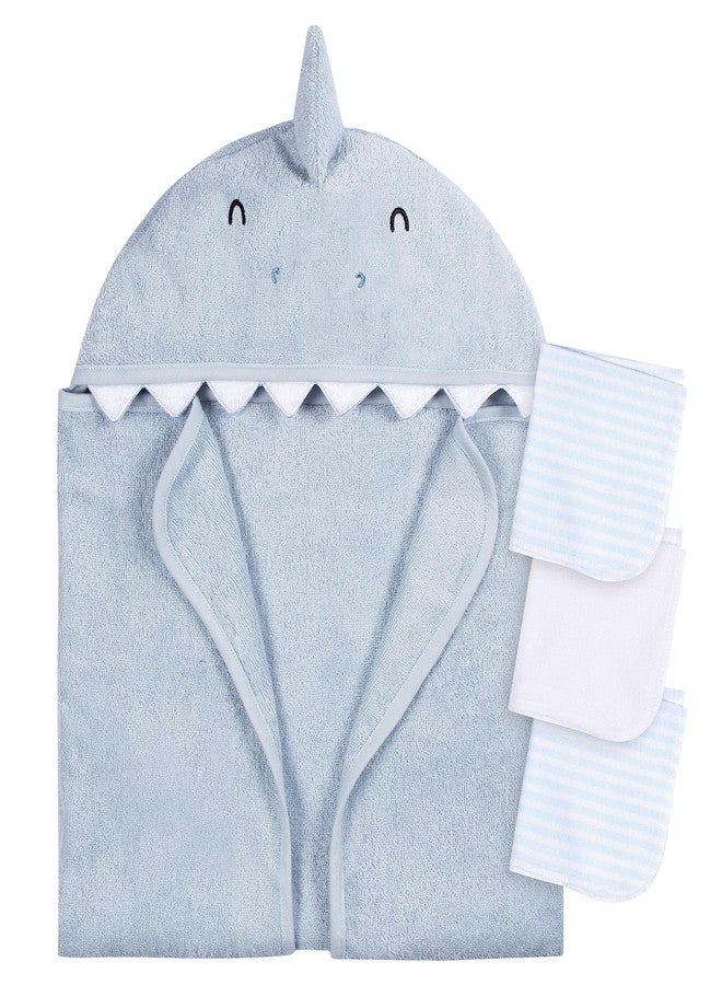Gerber Baby 4 Piece Animal Character Hooded Towel and Washcloth Set, Blue Shark, One Size - Image 1
