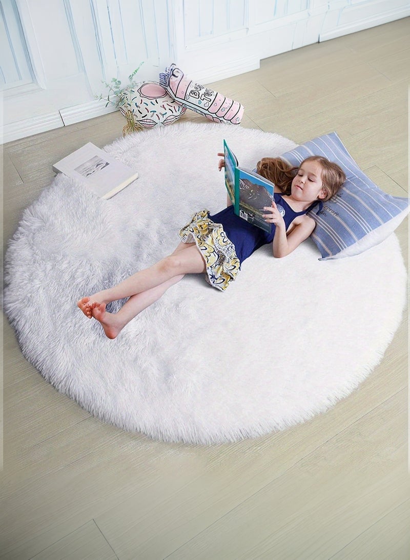 لوبيتيز سوبر لينة ، منتفخ جولة السجاد غرفة المعيشة ، كبير المضادة للانزلاق السجاد ، غرفة نوم ، باب المدخل ، غرفة المعيشة الفاخرة السجاد ( جولة بيضاء ، 150 سم ) - Image 1