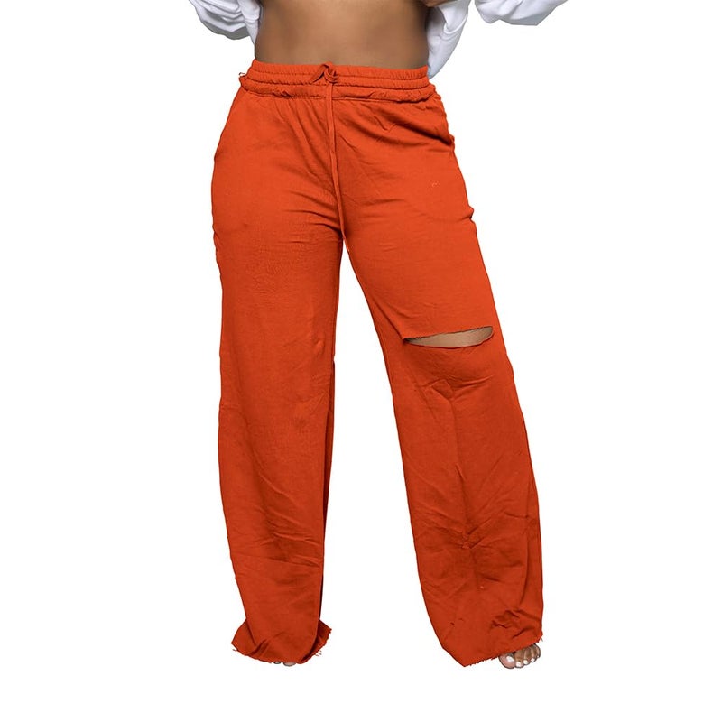 PINSV Wide Leg Pants for Women Drawstring Baggy Straight Casual Sweatpants with Pockets Orange M - Image 1