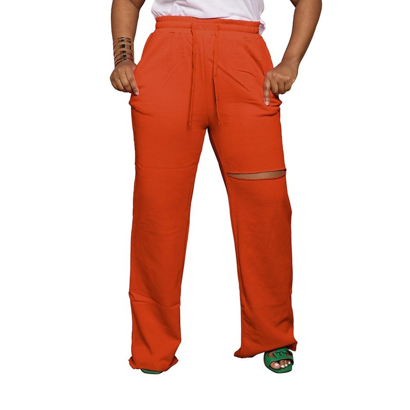 PINSV Wide Leg Pants for Women Drawstring Baggy Straight Casual Sweatpants with Pockets Orange M - Image 5