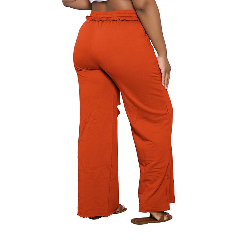 PINSV Wide Leg Pants for Women Drawstring Baggy Straight Casual Sweatpants with Pockets Orange M - Image 4