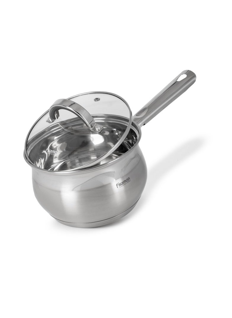 Fissman Saucepan with Glass Lid 16x10.5cm / 2.1L, Stainless Steel 18/10 INOX30 Sauce pan Felina Series  - Image 1