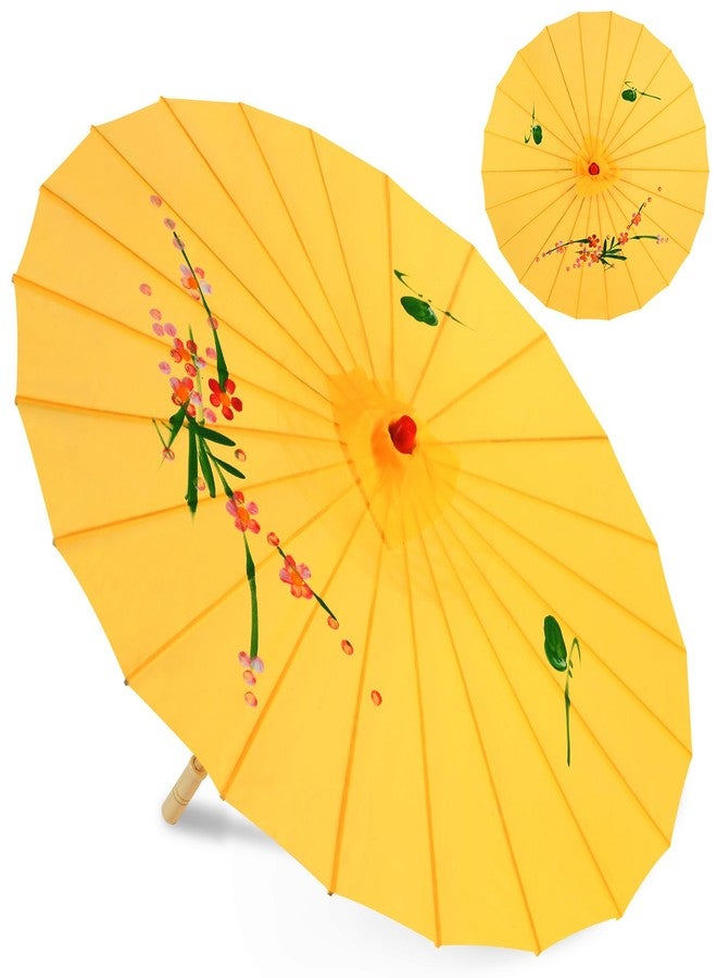 Bestage 33" Yellow Flower Silk Cloth Decoration Handmade Parasol Umbrella Chinese Japanese Asian DIY Art Dance Classical Umbrella for Wedding Parties Photography Costumes Cosplay (Yellow) - Image 1