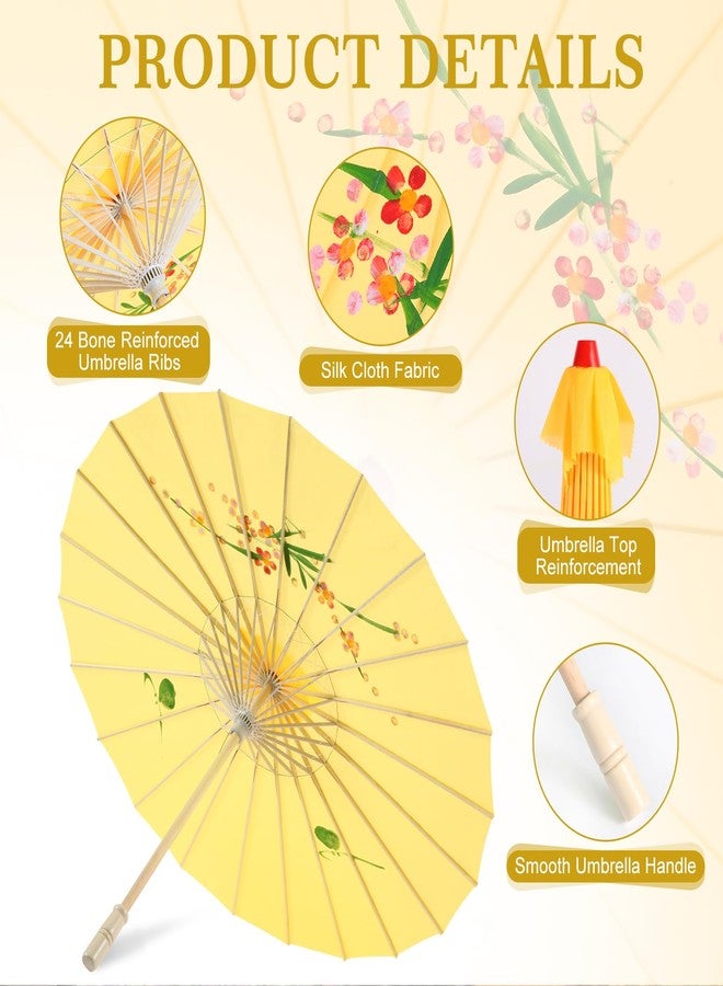 Bestage 33" Yellow Flower Silk Cloth Decoration Handmade Parasol Umbrella Chinese Japanese Asian DIY Art Dance Classical Umbrella for Wedding Parties Photography Costumes Cosplay (Yellow) - Image 3