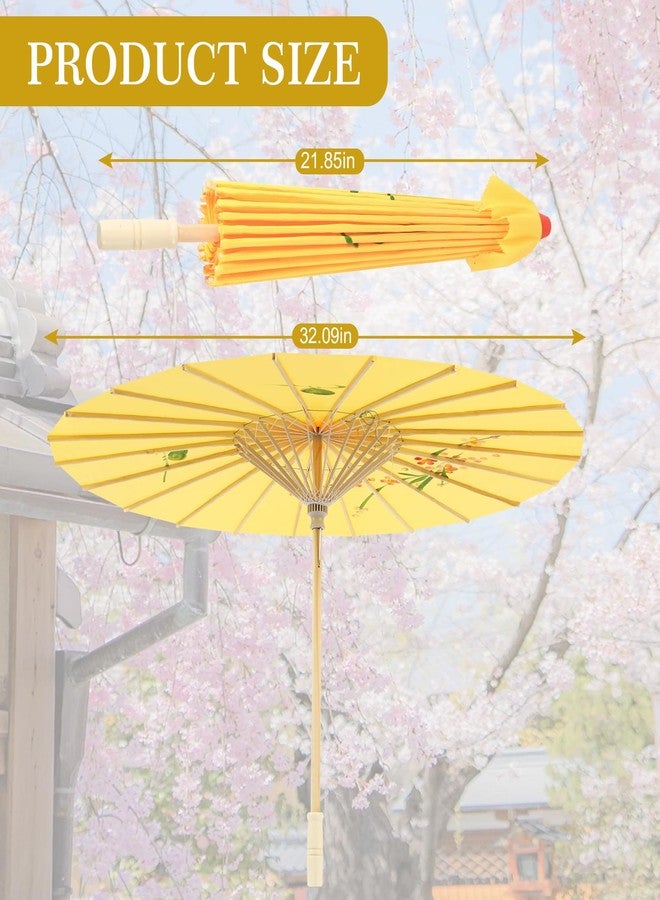 Bestage 33" Yellow Flower Silk Cloth Decoration Handmade Parasol Umbrella Chinese Japanese Asian DIY Art Dance Classical Umbrella for Wedding Parties Photography Costumes Cosplay (Yellow) - Image 2