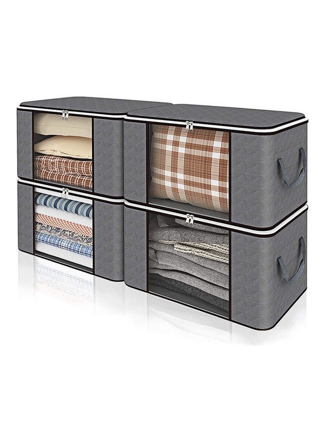 4-Piece Zipped Large Foldable Storage Bag Organizer With Reinforced Handle Grey/White/Black 60x40x35cm  - Image 1