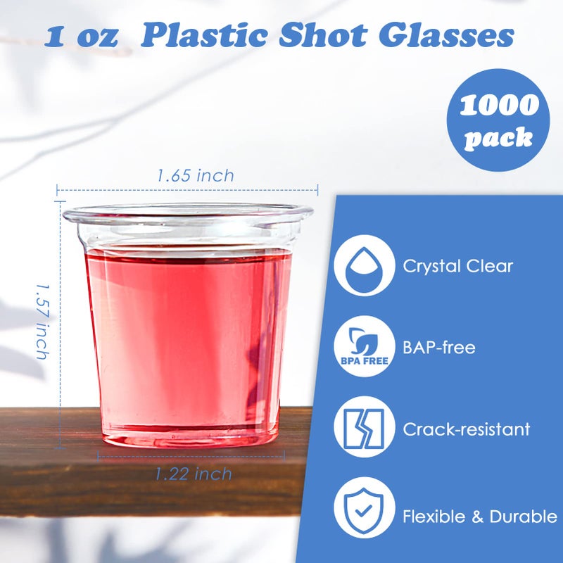 Lilymicky Lilymicky 1000 PACK 1 oz Plastic Shot Glasses  1 Ounce Clear Disposable Party Cups for Vodka  Whiskey  Tequila  Mini Plastic Containers for Sauce  and Sample Tasting - Image 3