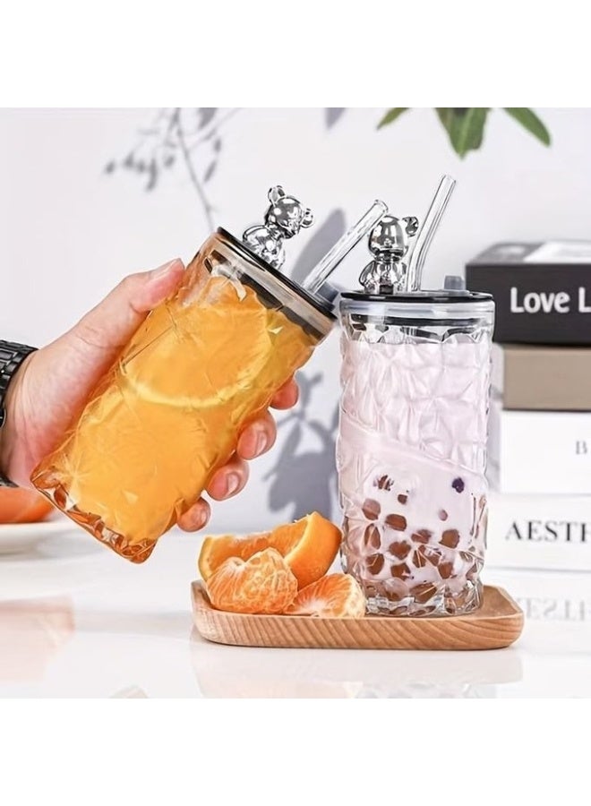 FALMER Luxury Crystal Glass Cup With Lid And Straw Decorated With A Cute Bear, Suitable For Hot And Cold Drinks, 400Ml  - Image 2