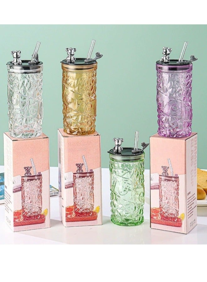 FALMER Luxury Crystal Glass Cup With Lid And Straw Decorated With A Cute Bear, Suitable For Hot And Cold Drinks, 400Ml  - Image 4