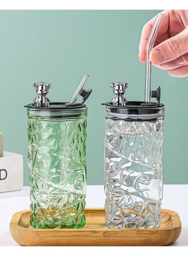 FALMER Luxury Crystal Glass Cup With Lid And Straw Decorated With A Cute Bear, Suitable For Hot And Cold Drinks, 400Ml  - Image 5