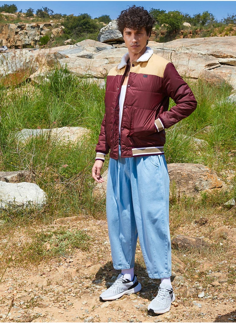 Campus Sutra - Men's Brown Puffer Jacket With Fleece Detail - Image 1