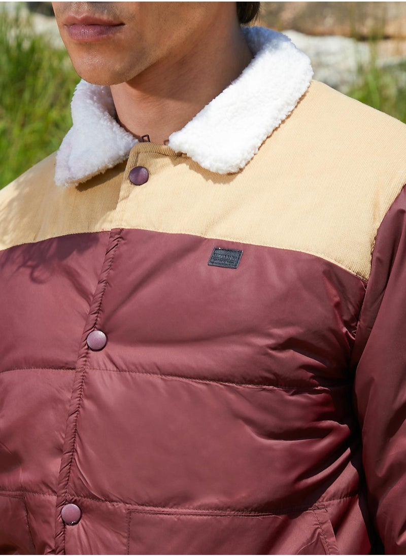 Campus Sutra - Men's Brown Puffer Jacket With Fleece Detail - Image 1