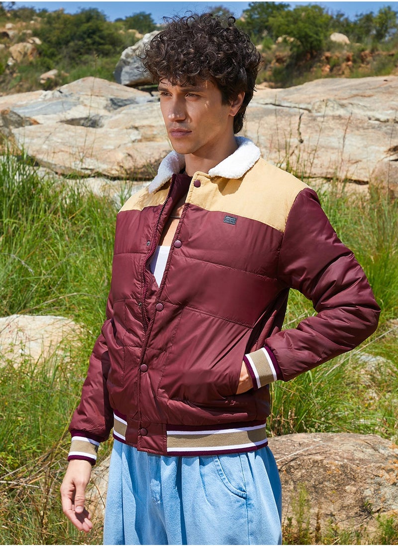 Campus Sutra - Men's Brown Puffer Jacket With Fleece Detail - Image 1